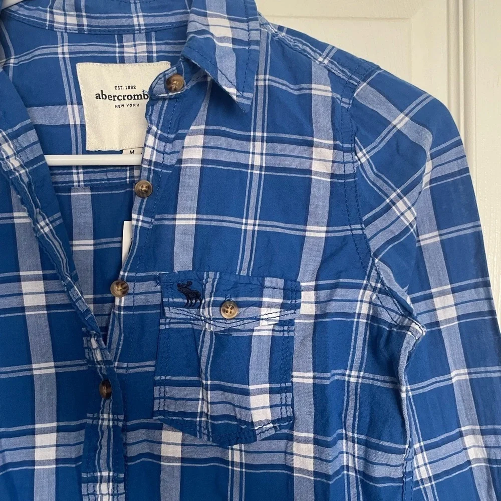 NWT Abercrombie Kids Blue Lightweight Checkered Flannel Shirt 100% Cotton